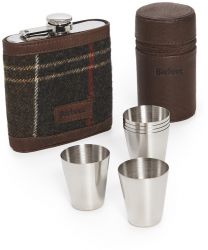 Barbour Tartan Hip Flask And Cups Gift Set